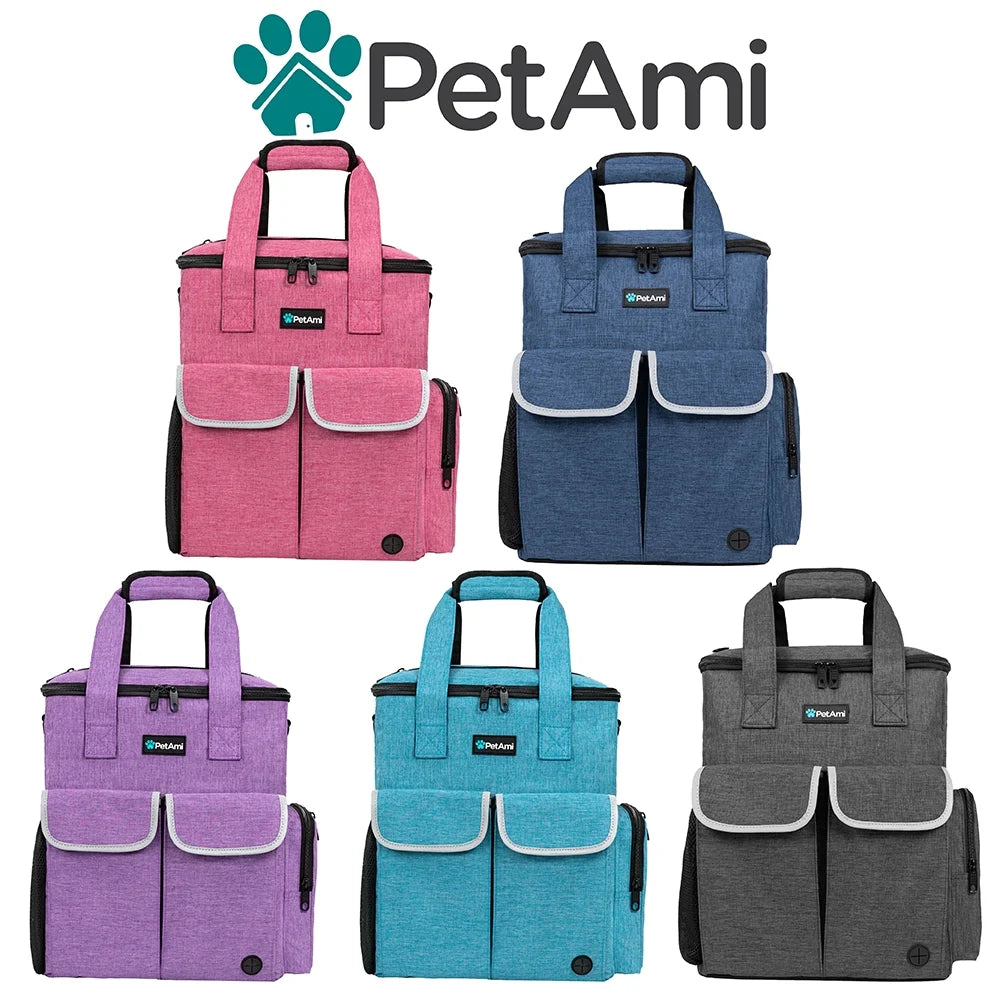 Dog Travel Bag Pet Supplies Accessories Organizer for Traveling, Camping, Weekend; Cat Pet Travel Kit Includes 2 Food Storage Containers, 2 Collapsible Bowls, 1 Feeding Mat (Dark Gray)