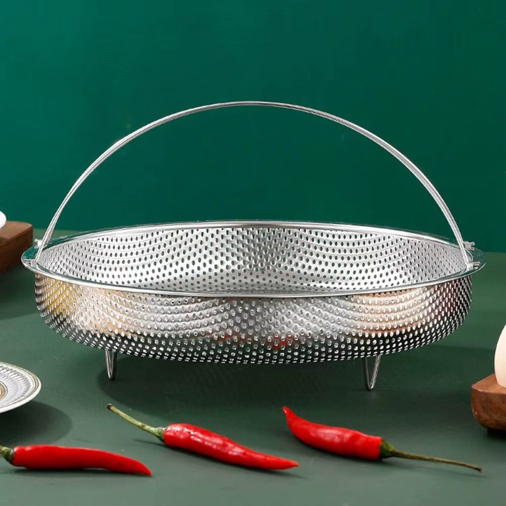 22.5/25.5Cm Stainless Steel Food Steamer Basket Pressure Cooker Steamer Basket with Handle Steaming Grid Drainer Cooking Utensil