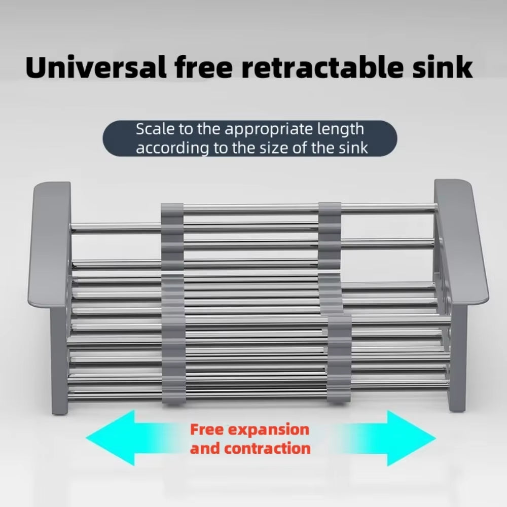 Stainless Steel Kitchen Sink Drain Rack Extendable Dish Drying Rack Drain Basket Fruit Vegetable Washing Drainer Storage Rack