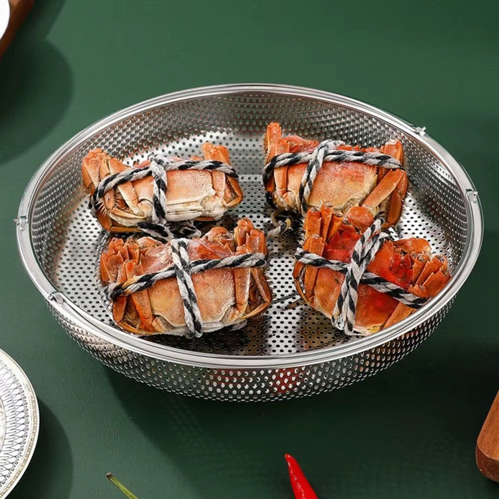 22.5/25.5Cm Stainless Steel Food Steamer Basket Pressure Cooker Steamer Basket with Handle Steaming Grid Drainer Cooking Utensil