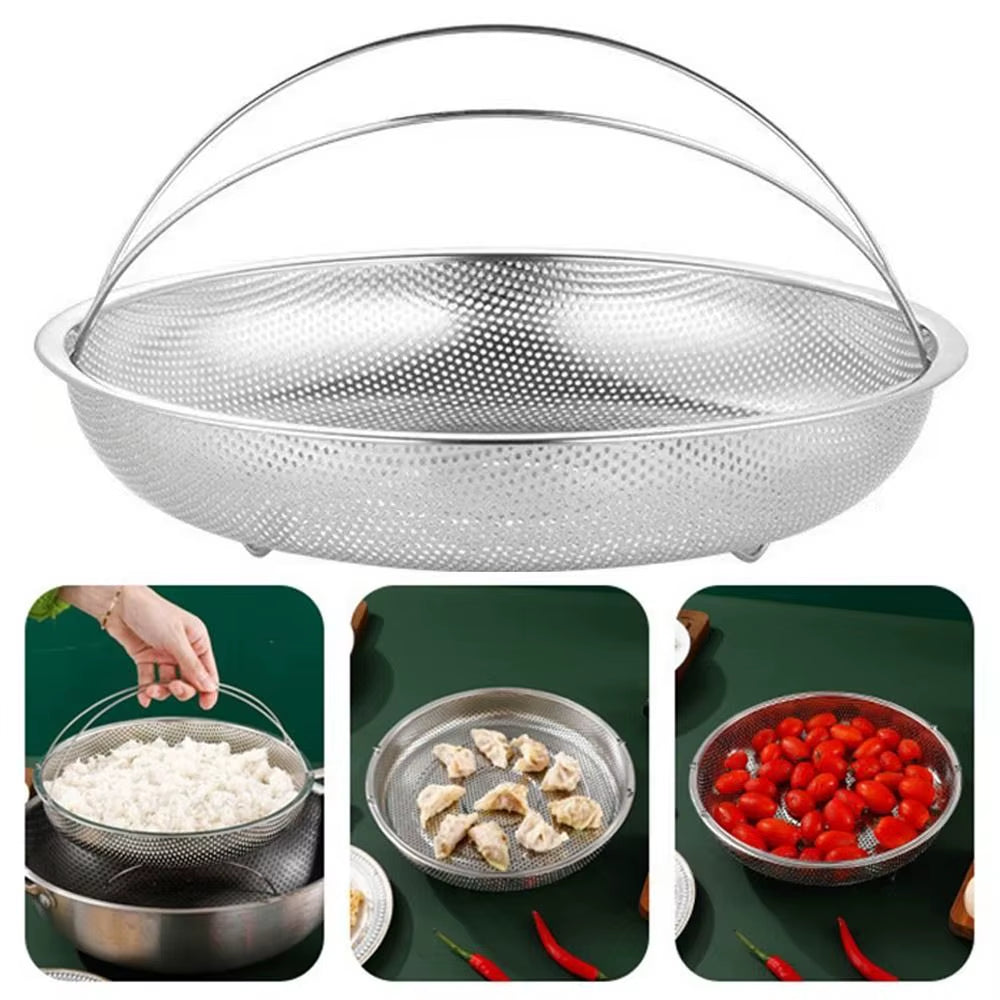 22.5/25.5Cm Stainless Steel Food Steamer Basket Pressure Cooker Steamer Basket with Handle Steaming Grid Drainer Cooking Utensil