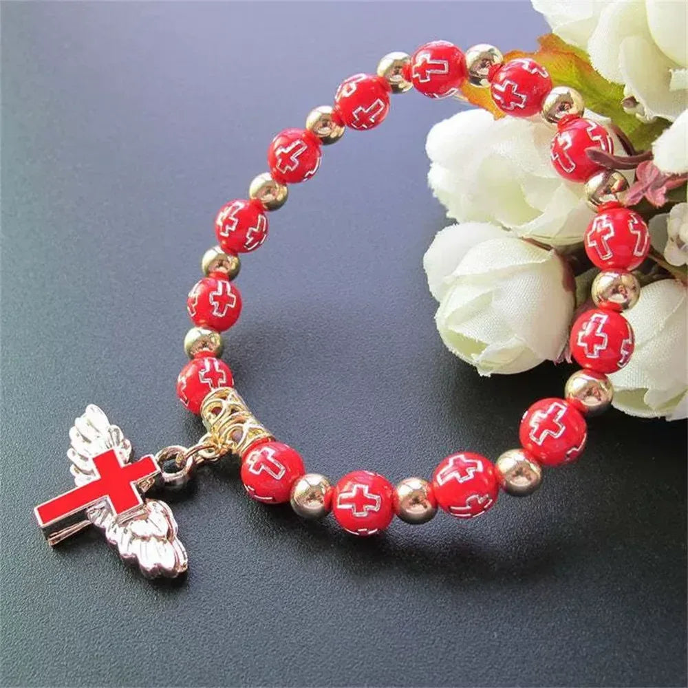 angel cross charm stretch bracelet - maifrenco inc