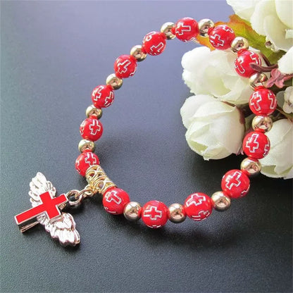 Angel Cross Charm Stretch Bracelet - MAIFRENCO INC