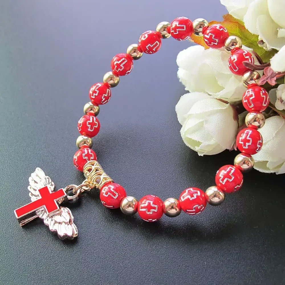 angel cross charm stretch bracelet - maifrenco inc