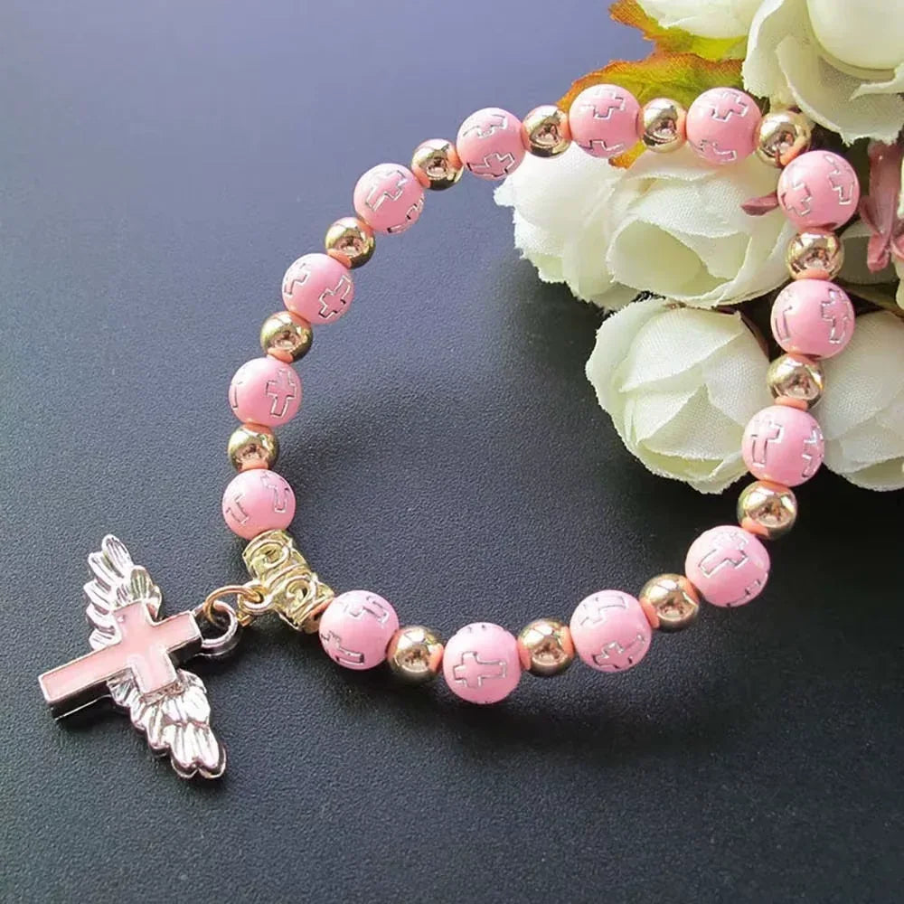 angel cross charm stretch bracelet - maifrenco inc