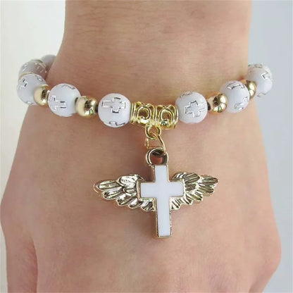 Angel Cross Charm Stretch Bracelet - MAIFRENCO INC