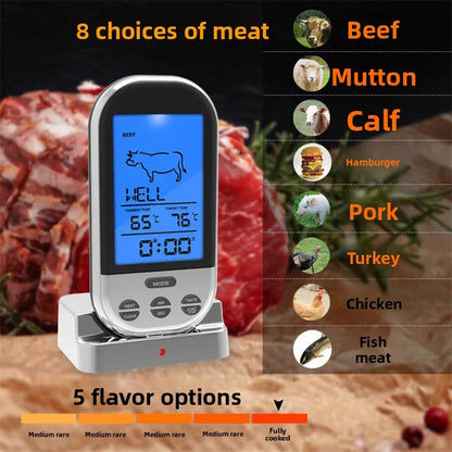 Wireless Food Thermometer with Probe – Digital Meat Thermometer for BBQ, Grilling & Oven Cooking