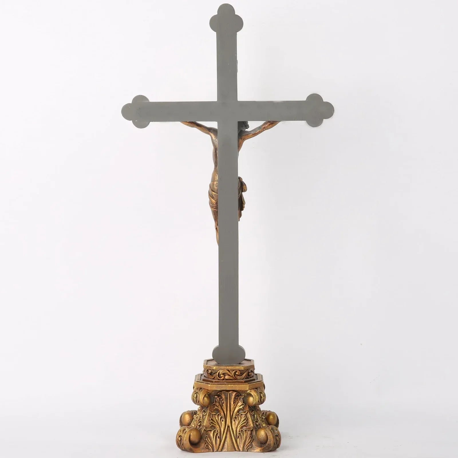14.75" Standing Crucifix for Altar - Hand-Painted Gold Religious Decor - MAIFRENCO INC