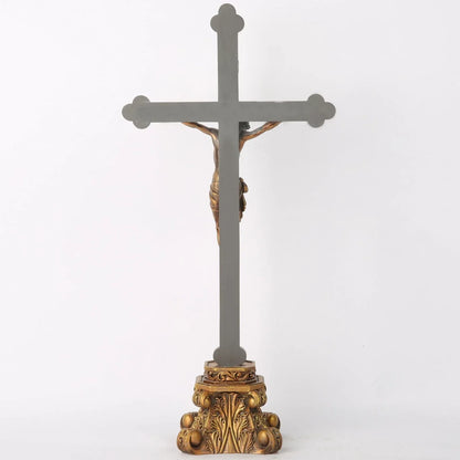 14.75" Standing Crucifix for Altar - Hand-Painted Gold Religious Decor - MAIFRENCO INC