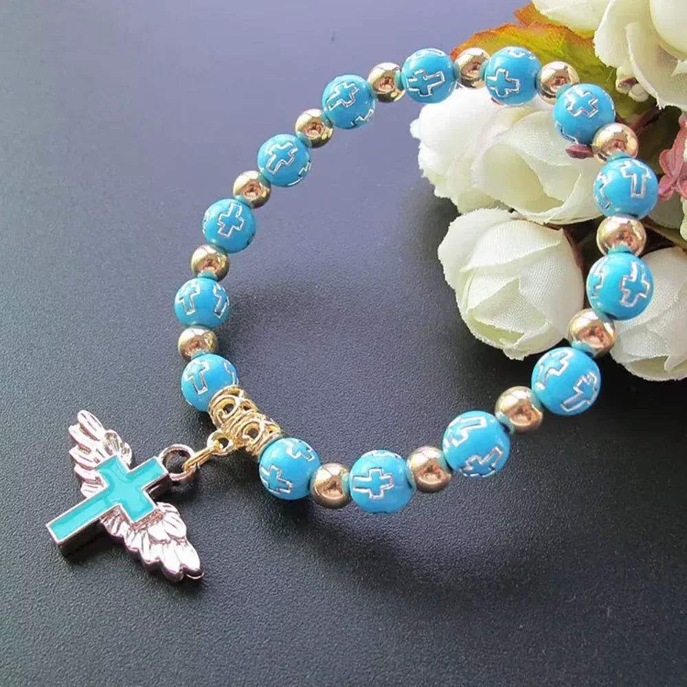 angel cross charm stretch bracelet - maifrenco inc