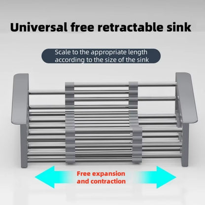 Stainless Steel Kitchen Sink Drain Rack Extendable Dish Drying Rack Drain Basket Fruit Vegetable Washing Drainer Storage Rack