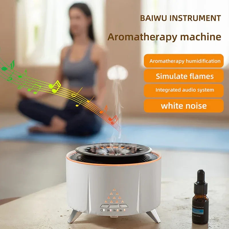 Volcano Flame Humidifier - Remote Control Aromatherapy Diffuser 350ml - MAIFRENCO INC