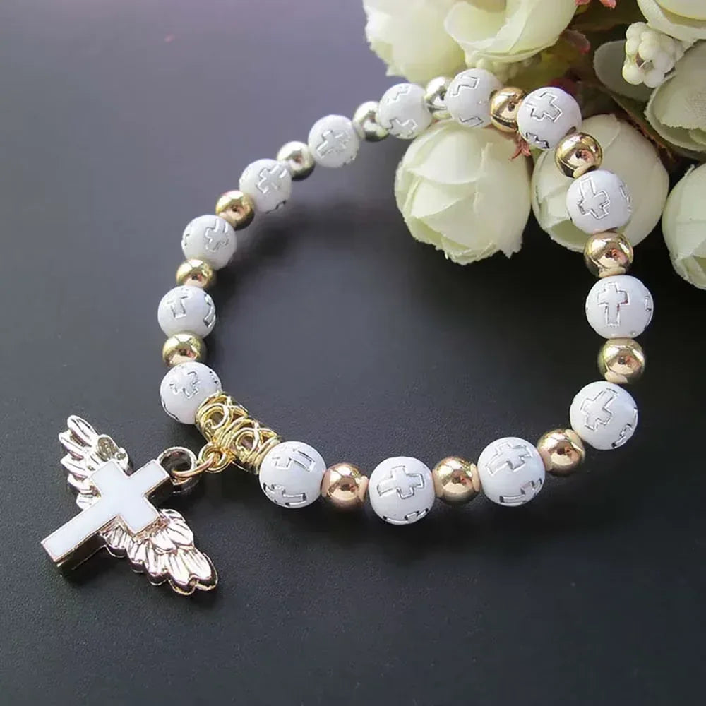 Angel Cross Charm Stretch Bracelet - MAIFRENCO INC
