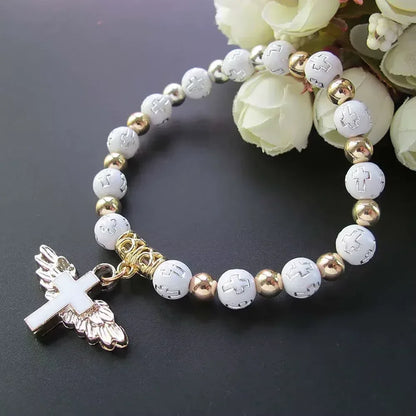 Angel Cross Charm Stretch Bracelet - MAIFRENCO INC