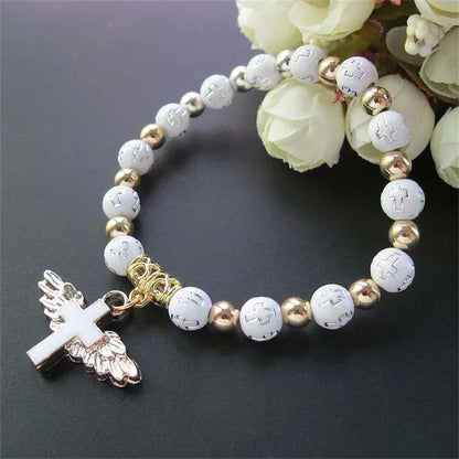 Angel Cross Charm Stretch Bracelet - MAIFRENCO INC