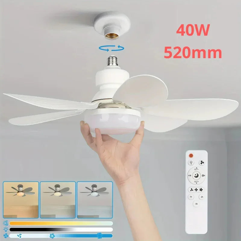 40W Socket Ceiling Fan with LED Light & Remote - 21.5" E27 Screw-In Fan for Bedroom & Bathroom - MAIFRENCO INC