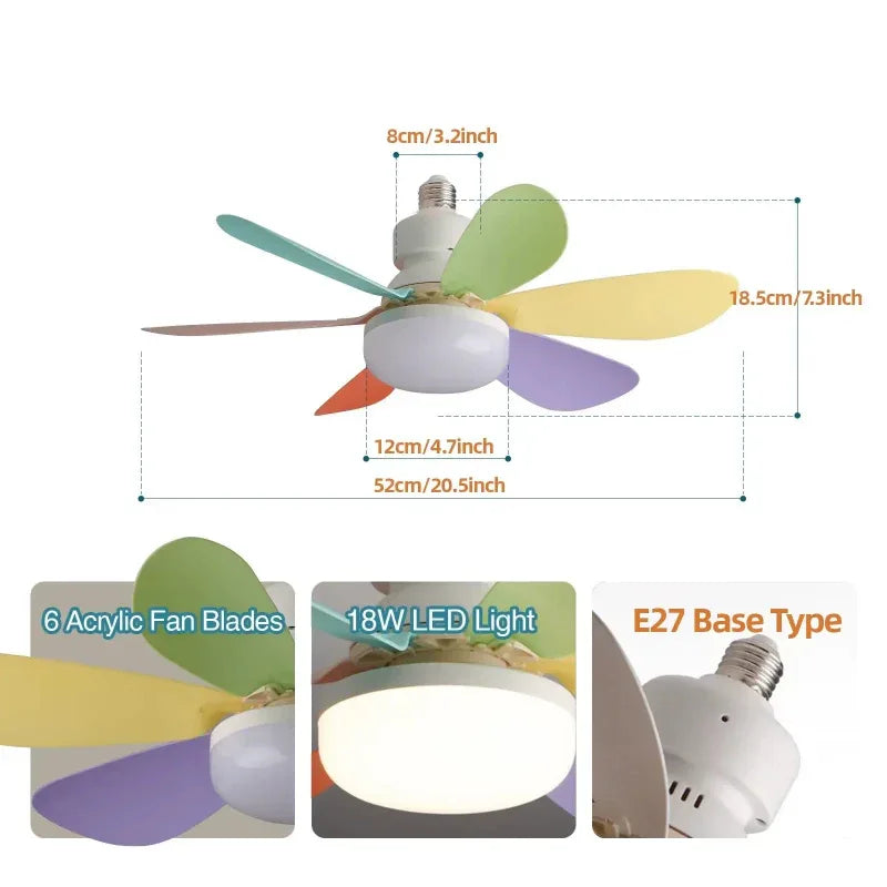 40W Socket Ceiling Fan with LED Light & Remote - 21.5" E27 Screw-In Fan for Bedroom & Bathroom - MAIFRENCO INC