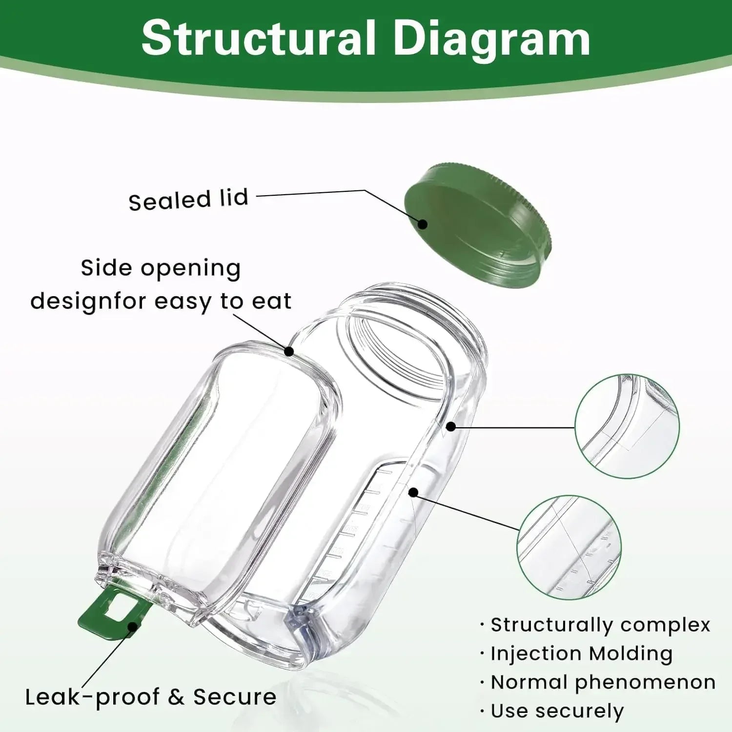Salad Jar with Side Opening - Portable Meal Prep Container with Dressing Compartment - MAIFRENCO INC
