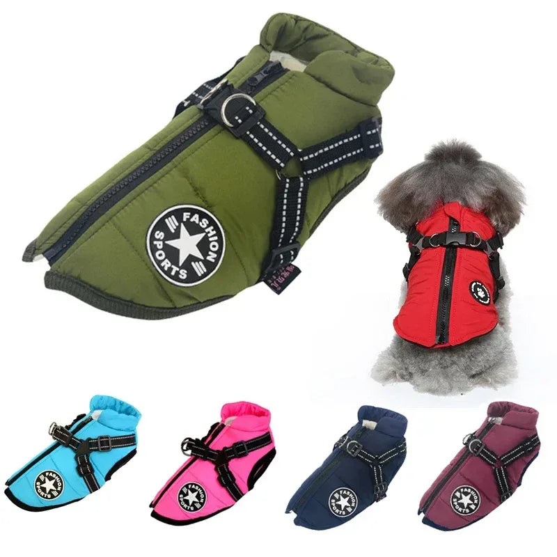 waterproof winter dog coat with built-in harness | warm clothes for large & small pets