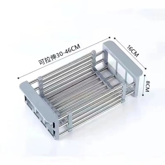 Stainless Steel Kitchen Sink Drain Rack Extendable Dish Drying Rack Drain Basket Fruit Vegetable Washing Drainer Storage Rack