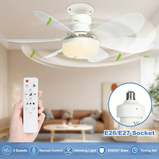 40W Socket Ceiling Fan with LED Light & Remote - 21.5" E27 Screw-In Fan for Bedroom & Bathroom - MAIFRENCO INC