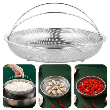 22.5/25.5Cm Stainless Steel Food Steamer Basket Pressure Cooker Steamer Basket with Handle Steaming Grid Drainer Cooking Utensil