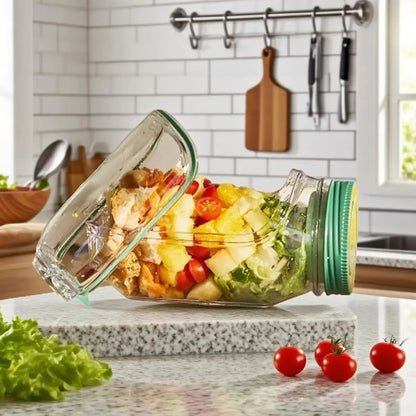 Salad Jar with Side Opening - Portable Meal Prep Container with Dressing Compartment - MAIFRENCO INC