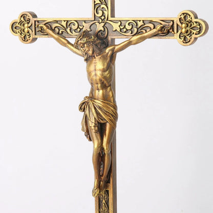 14.75" Standing Crucifix for Altar - Hand-Painted Gold Religious Decor - MAIFRENCO INC