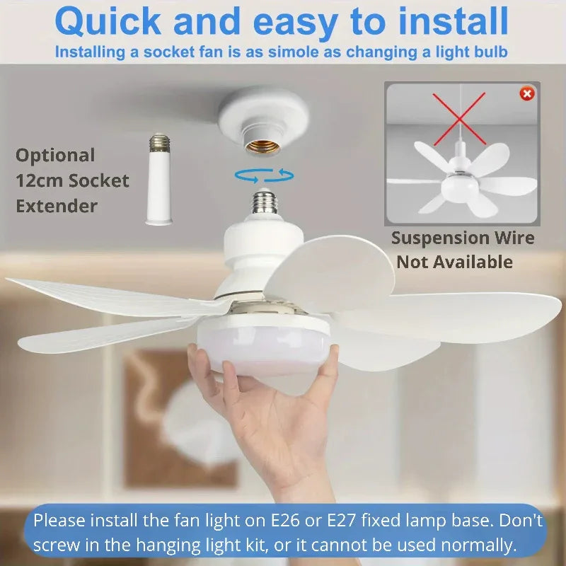 40w socket ceiling fan with led light & remote - 21.5" e27 screw-in fan for bedroom & bathroom - maifrenco inc