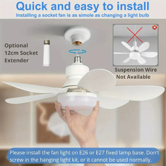 40W Socket Ceiling Fan with LED Light & Remote - 21.5" E27 Screw-In Fan for Bedroom & Bathroom - MAIFRENCO INC