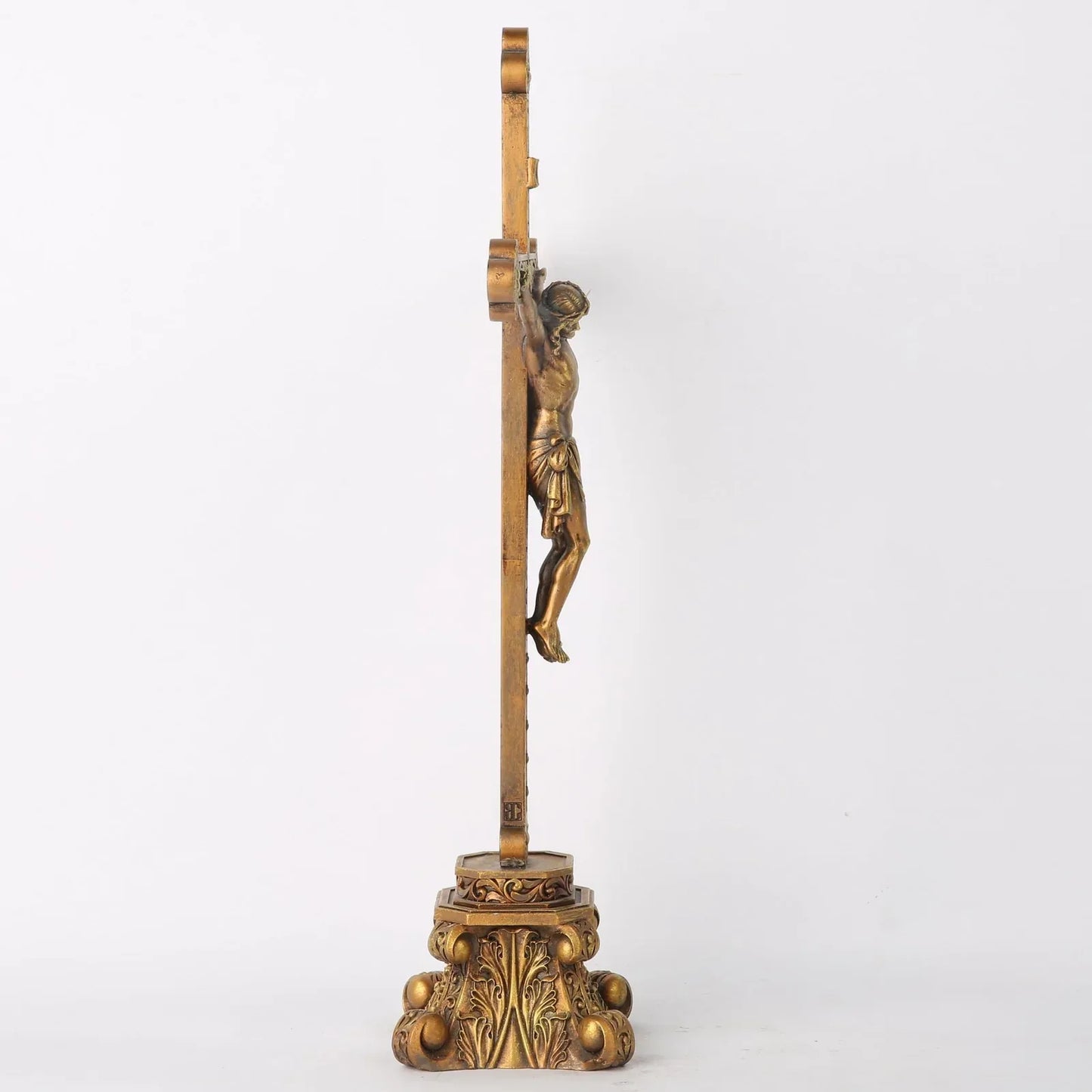 14.75" standing crucifix for altar - hand-painted gold religious decor - maifrenco inc