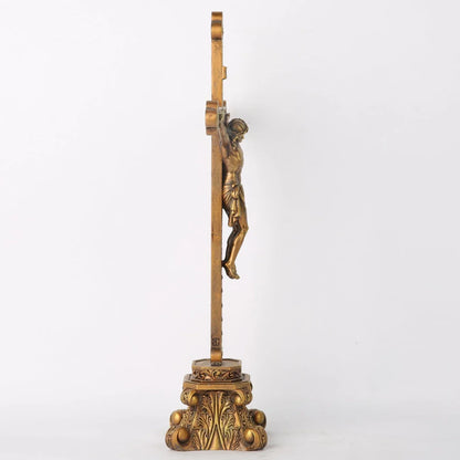 14.75" Standing Crucifix for Altar - Hand-Painted Gold Religious Decor - MAIFRENCO INC