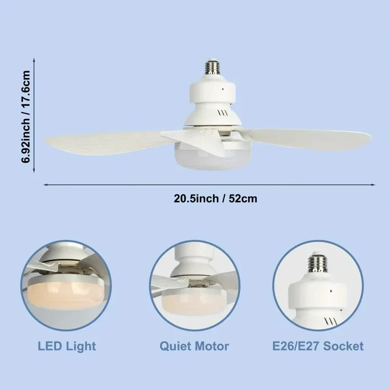 40w socket ceiling fan with led light & remote - 21.5" e27 screw-in fan for bedroom & bathroom - maifrenco inc