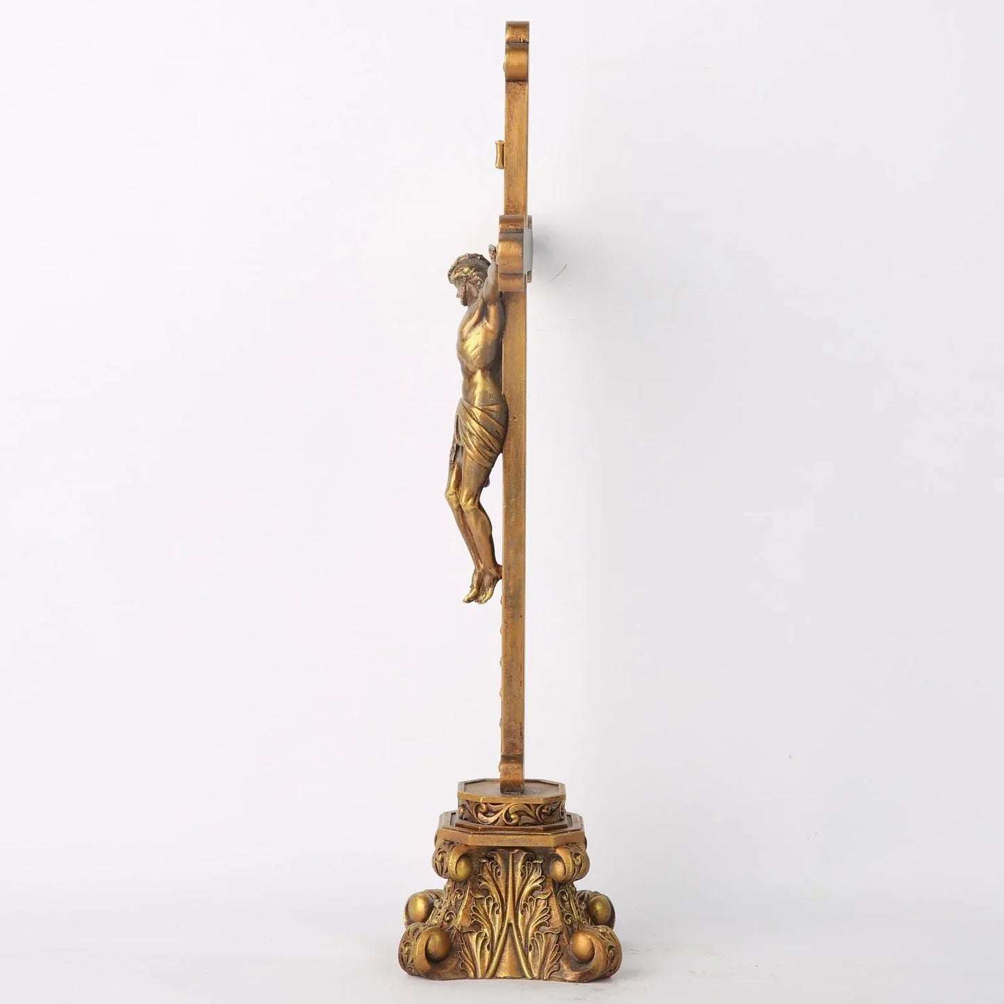 14.75" standing crucifix for altar - hand-painted gold religious decor - maifrenco inc