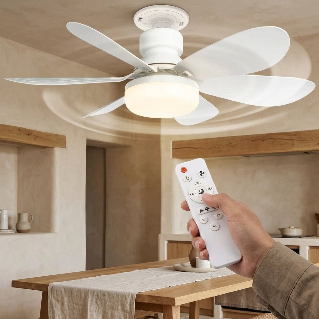 40w socket ceiling fan with led light & remote - 21.5" e27 screw-in fan for bedroom & bathroom