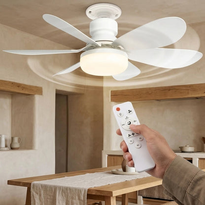 40W Socket Ceiling Fan with LED Light & Remote - 21.5" E27 Screw-In Fan for Bedroom & Bathroom