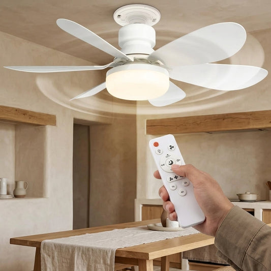 40W Socket Ceiling Fan with LED Light & Remote - 21.5" E27 Screw-In Fan for Bedroom & Bathroom